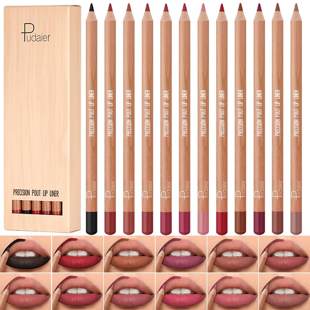 Beauty Glazed 12 Pcs Nude Lip Liner Makeup Set - Waterproof & Smudge-Proof Matte Pencil Lip Liner Pack Long-Lasting & Durable Smooth & Easy Glide Non-Smudge Contouring Filling & Layering (Set B)