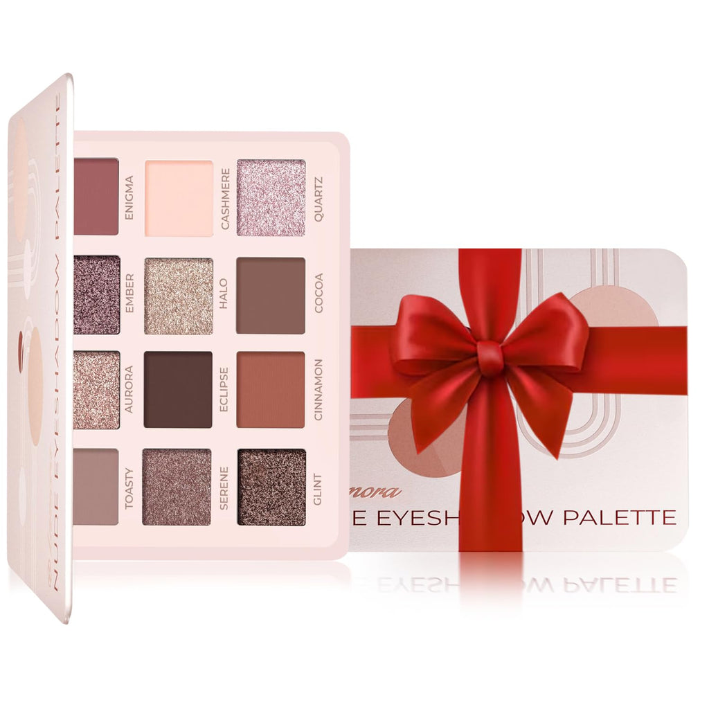 Lamora Nude Eyeshadow Palette Makeup - 12 Neutral Pigmented Matte & Shimmer Shades - Travel Size Eye Shadow With Mirror