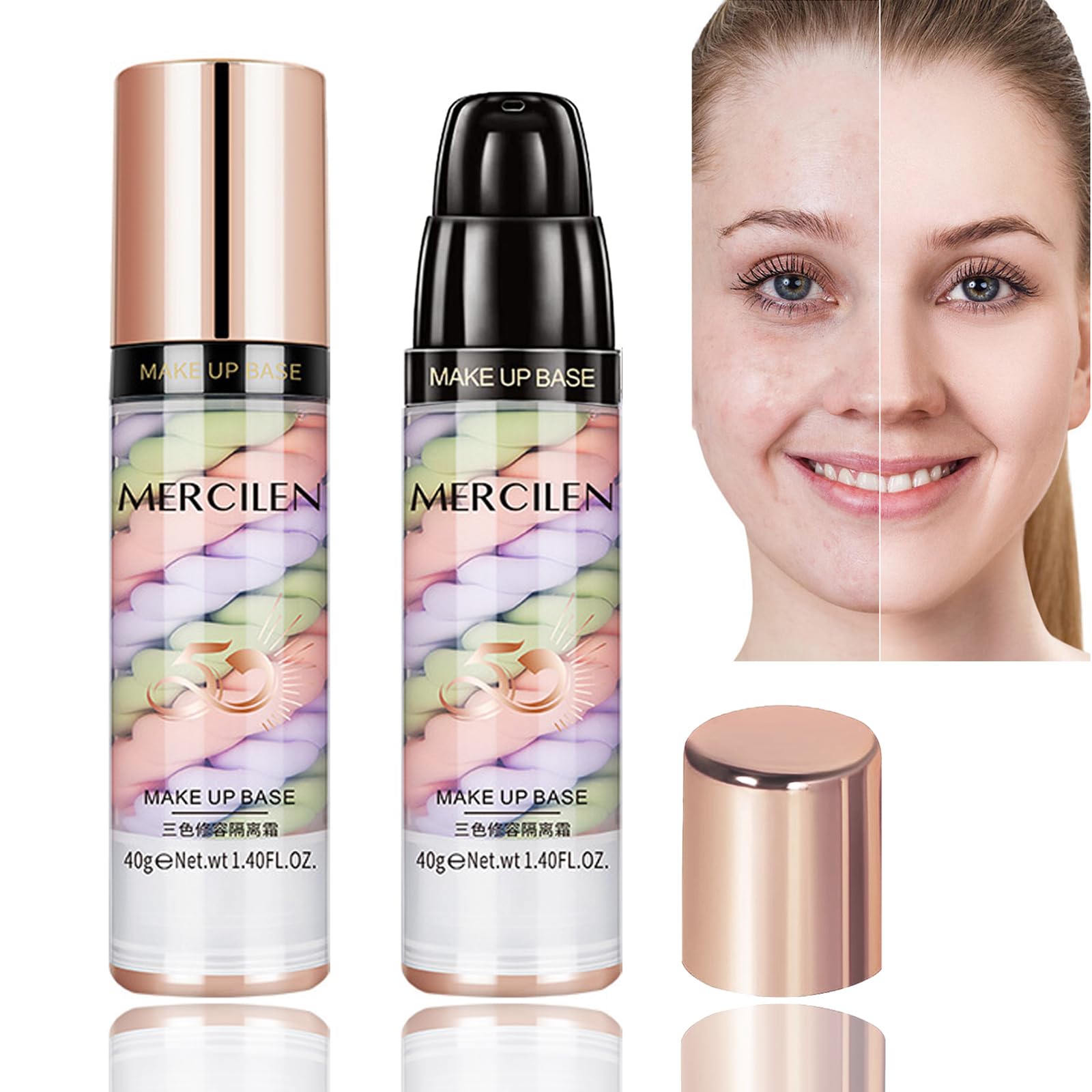 Primer Face Makeup Base 3 In 1 Isolation Cream Color Corrector Makeup Primer Skin Tone Correcting and Brightening Primer Oil Control Moisturizing Face Primer to Hide Wrinkles and Fine Lines