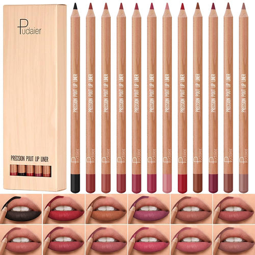 Beauty Glazed 12 Pcs Nude Lip Liner Makeup Set - Waterproof & Smudge-Proof Matte Pencil Lip Liner Pack Long-Lasting & Durable Smooth & Easy Glide Non-Smudge Contouring Filling & Layering (Set B)
